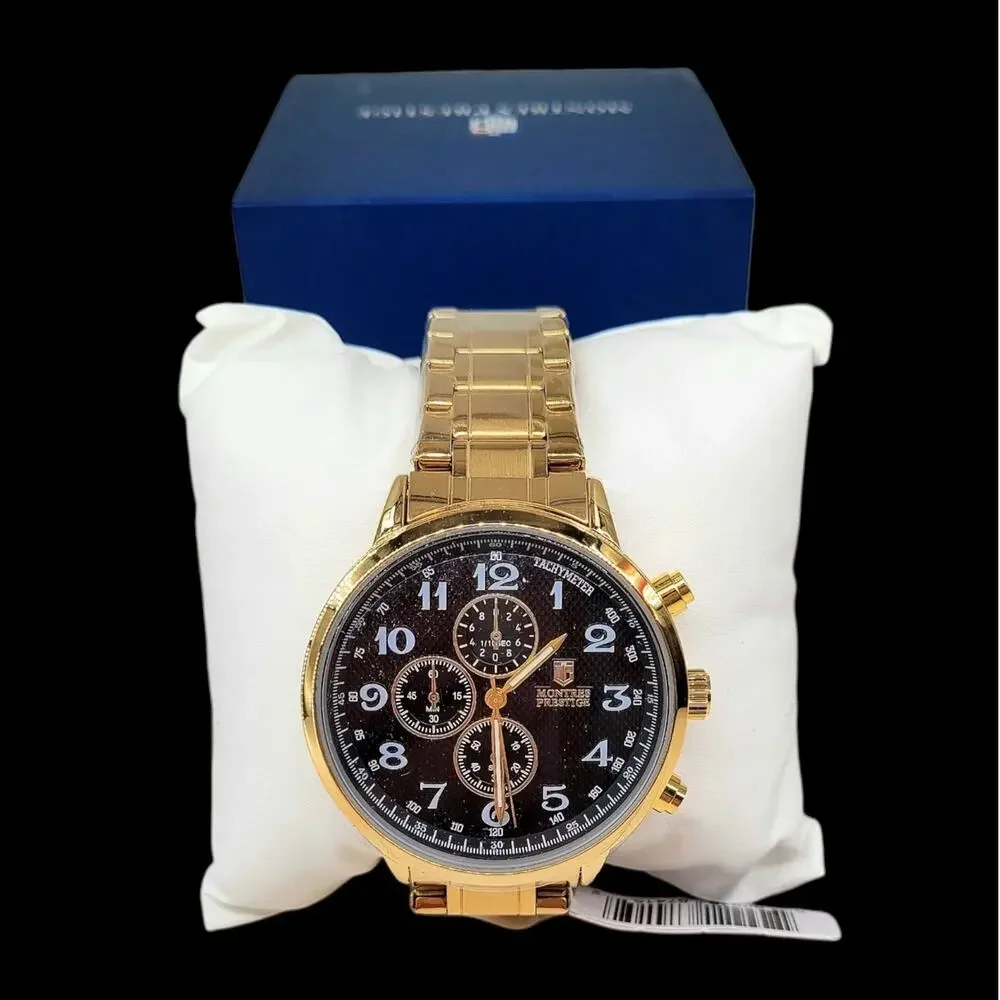 Montres Prestige Gold Tone Watch Black Multi‎ Dial Face Classic Style